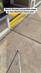 4M views · 37K reactions | Today was my first time encountering a step into a business with both a tactile warning strip and high contrast yellow paint on the edge of the step. This design is a great way to alert people who are blind and low vision that there is a step. #blind #VisuallyImpaired #safety #awareness #OrientationAndMobility | Blind on the Move | Facebook