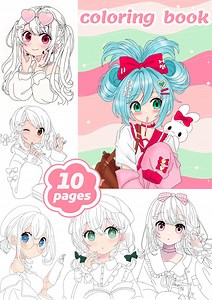 Kawaii Anime Girls Coloring Book: PDF & JPG Images - Etsy