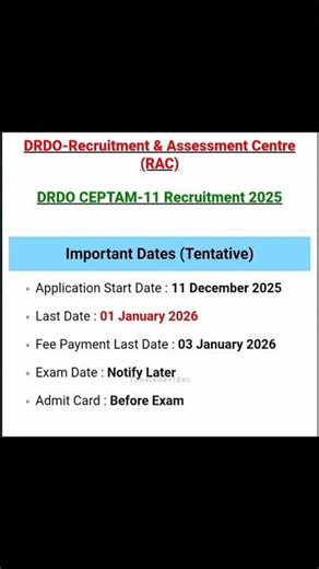 DRDO CEPTAM 11 Recruitment 2025 🔥- Vacancy, Eligibility, Exam Date