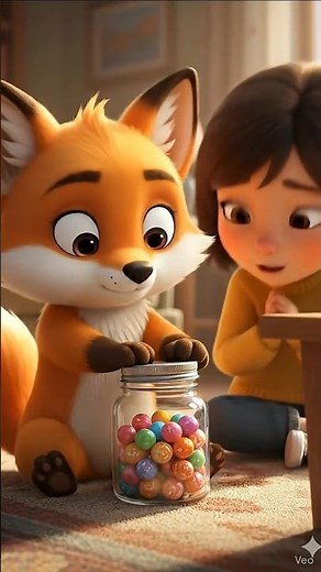 The little fox bought a can of candy, then went home to share!