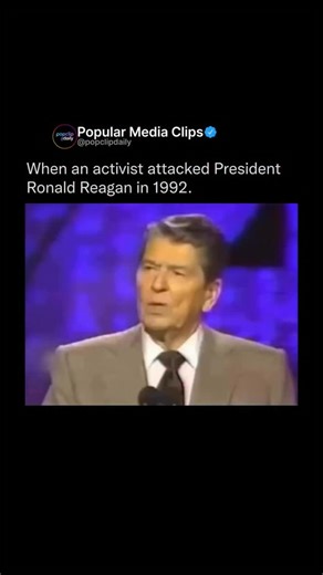 Popular Media Clips on Instagram: "On April 13, 1992, during a luncheon speech at the National Association of Broadcasters convention in Las Vegas, Nevada, anti-nuclear activist Rick Springer (also known as Richard Paul Springer) rushed the stage while former President Ronald Reagan, then 81, was addressing the audience. Springer, founder of the Hundredth Monkey Project protesting nuclear testing (including a test scheduled the next day at the Nevada Test Site), grabbed a 30-pound crystal eagle 