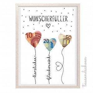 PDF - Geldgeschenk Geburtstag Luftballons Wunscherfüller Geburtstagskarte Download zum Ausdrucken herzlichen Glückwunsch Bild 18 25 30 40 - Etsy.de