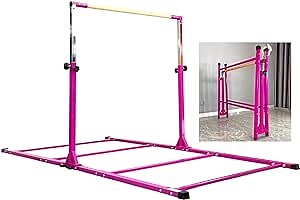 PreGymnastic Folding Gymnastics Bar for Kids, Adjustable Heights 3-5ft Gymnastic Bar, Gym Bar Training at Home and Club.