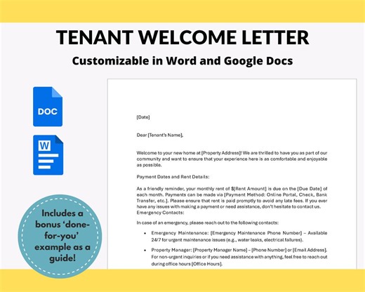 Editable Tenant Welcome Letter Template: Landlord Move-in Guide (word & Google Docs) - Etsy