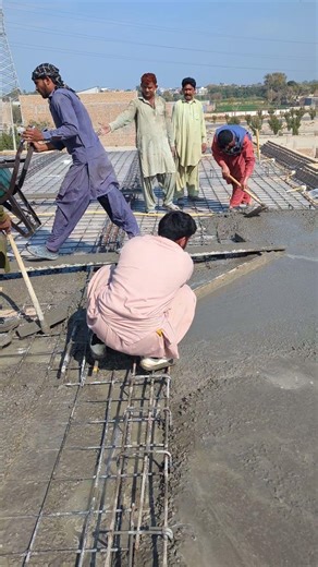 Concrete Roof Slab Casting with Heavy Rebar Mesh | Professional Mason Work