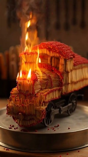 Matchstick Train Burn | Realistic Fire Chain Reaction