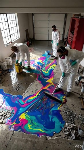 Insane Epoxy Floor Transformation 🌈 From Cracked Concrete to Liquid Glass #interiordesign #epoxy