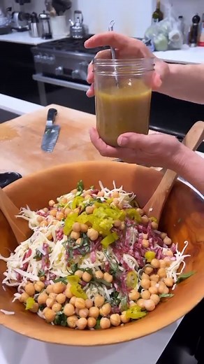 Italian Chopped Salad ala La Scala with Romaine, Cucumber, Salami, Provolone, Garbanzo Beans, Basil, Pepperoncini and Artichoke Hearts with Red Wine Vinaigrette. | Caroline Somers