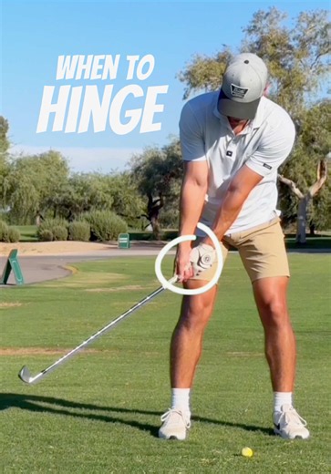 When to hinge your wrists in the backswing: Start creating width, then let the wrists hinge as the club works up to the top. #golf #golftips #golfswing #backswing
