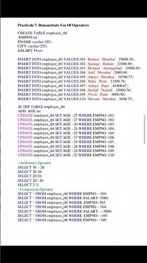 Ues to Operator in SQL|DBMS|practical like and subscribe 🔔#shortvideo #bcastudents #dbms #sqlserver