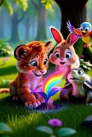 Cute Baby Tiger Playing With Friends | Kids Cartoon With Rainbow | Tanjum’s Cartoon