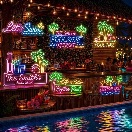 Custom Pool LED Neon Sign, Flamingo Neon Light, Tropical Summer Wall Decor, Beach House Bar Sign, Pool Party Neon, Fun Outdoor Decor - Etsy