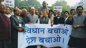 Rahul Gandhi, senior Indian National Congress leaders protest outside Parliament | The Times of India