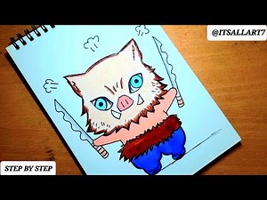 how to draw chibi inosuke// how to draw inosuke easy chibi // full body with colour
