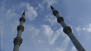 turkey mosque and minaret architecture, two minarets of a mosque,