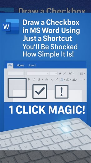 Draw a Checkbox in MS Word Using Just a Shortcut - Youâ€™ll Be Shocked How Simple It Is! âœ… #WordTips #MSWord #KeyboardShortcuts #OfficeHacks #ProductivityTools #WordTricks #CheckBoxHack #MSWordTips #book #TimeSavingTips #TechTutorial #WorkSmarter Did you know you can insert a square box, checkbox, or error check symbol in MS Word using just your keyboard? No need to dig through menus or use external tools! In this quick tutorial, youâ€™ll learn a hidden shortcut that lets you create interactiv