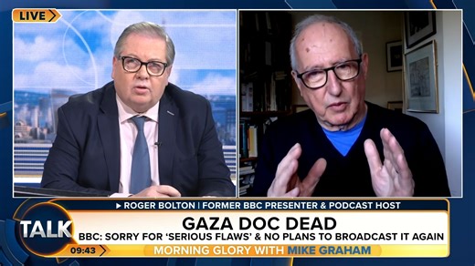 Mike Graham clashes with podcast host Roger Bolton, who says the BBC’s controversial documentary about Gaza ‘didn’t fake the buildings and deaths’. Mike Graham: “I’m not going to let you come on here and talk about Palestine, you’re on here to talk about the BBC!” | TalkTVUK