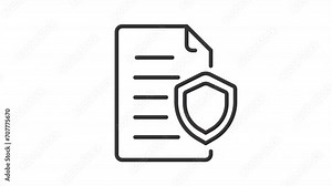 Animated file protection icon. Document and shield line animation. Data safety. Paperless office. Black illustration on white background. HD video with alpha channel. Motion graphic Stock Video
