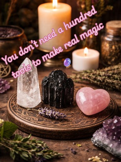 Adding crystals into your witchy rituals is one of the easiest ways to work magic. You don’t need a huge collection — just a few crystals and clear intention. If you’re just starting out, these three crystals are all you need: ✨ Clear Quartz — the ultimate all-purpose crystal. It amplifies intention, works for any spell, and pairs with everything. 🖤 Black Tourmaline — protection, grounding, and energy cleansing. Perfect for your home or by the front door. 💗 Rose Quartz — self-love, emotional h