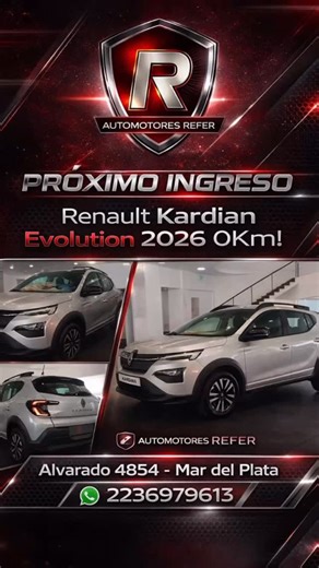 Renault Kardian Evolution 156 MT (motor Nissan 1.6) — características resumidas: Motor y mecánica • Motor naftero 1.6 SCe Nissan (HR16), 4 cilindros, 16v • Potencia: ≈115 CV • Torque: 156 Nm • Caja manual de 5 marchas, tracción delantera ￼ Prestaciones y dimensiones • Velocidad máxima: ~180 km/h • 0-100 km/h: ~10,6–11,7 s • Baúl: 410 L ￼ Seguridad • 6 airbags, ABS y ESP • Control de tracción y asistente de arranque en pendiente • ISOFIX y monitoreo de presión de neumáticos ￼ Confort y tecnología