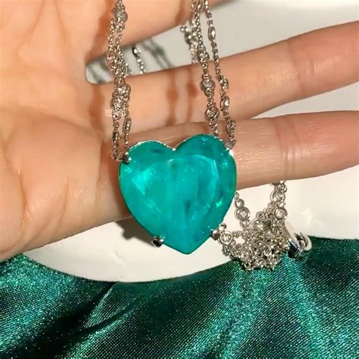 Sayabling 20ct Heart Cut Paraiba Double Chain Necklace