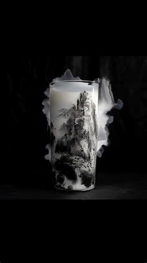 A painting in your cup. 🏔️Watch how a simple pour of milk brings this rotary-printed glass to life.