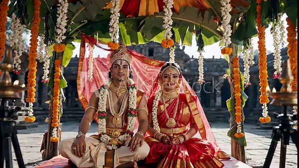 Traditional Indian Wedding Ceremony with Bride and Groom in Traditional Attire.