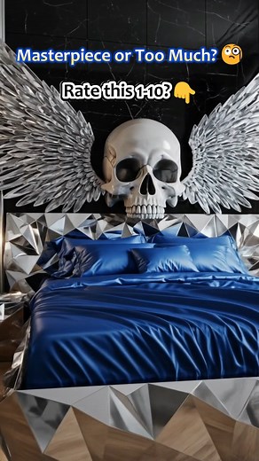 The geometric chrome bed frame paired with that massive skull headboard is insane. It’s definitely not for a standard home, but the craftsmanship is undeniable. What’s your rating? 💀💎 #Skull #skulls #SkullArt #SkullTattoo #SkullLove #Goth #Gothic #GothFashion #GothStyle #reels #viralreels #reelsvideo #reelsfb #reelvideo | Amazing Skulls