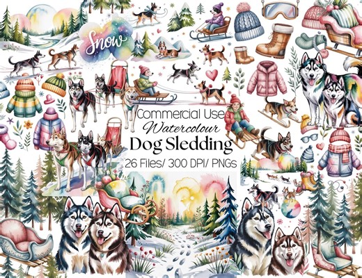 26 Dog Sledding Clipart – Dog Sled Teams, Huskies, Sleds, Winter Clothing, Snowy Landscapes, Arctic Scenes, Planners, Winter Sport Games - Etsy Canada