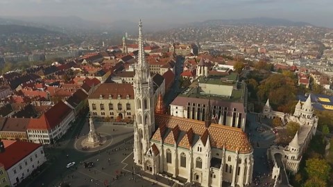 Fisherman's Bastion: Drone tours architectural marvel in Buda Castle District, Budapest