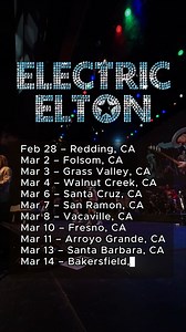 California, here we come! 🚀🎹 Electric Elton is bringing the music and legacy of Elton John to stages across the Golden State Feb 28 – Mar 14. Powerhouse piano. Full band. Iconic songs. 📍 Feb 28 – Redding, CA – Cascade Theatre 📍 Mar 2 – Folsom, CA – Harris Center 📍 Mar 3 – Grass Valley, CA – The Center for the Arts 📍 Mar 4 – Walnut Creek, CA – Lesher Canter for the Arts 📍 Mar 6 – Santa Cruz, CA – Rio Theatre 📍 Mar 7 – San Ramon, CA – City of San Ramon 📍 Mar 8 – Vacaville, CA – Vacaville 