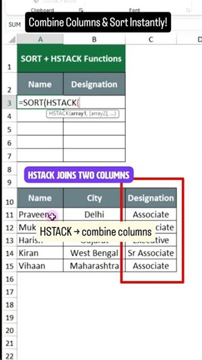 HSTACK + SORT Formula Hack in Excel