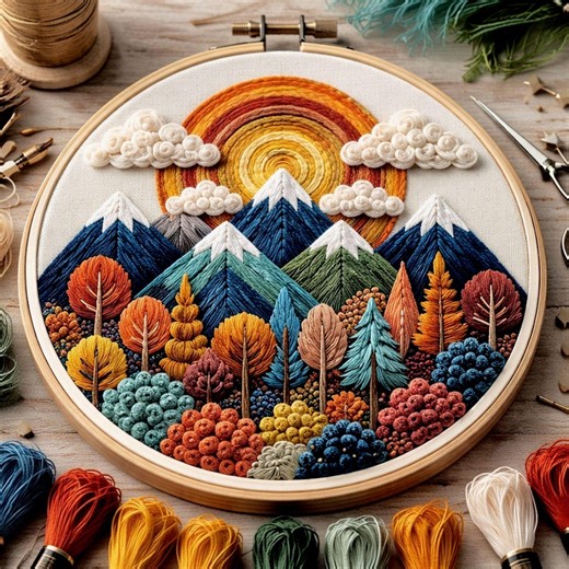 Beginner Mountain Landscape Hand Embroidery Pattern PDF – Modern Nature Hoop Art Design - Etsy