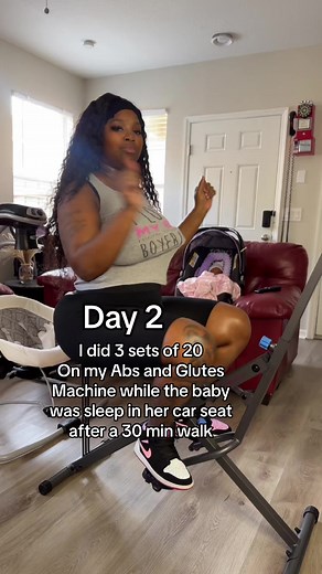 57K views · 375 reactions | I’m day 2 of getting my body back. I walked 30 mins with the kids then used my abs and glutes machine. Yall see my girl over there sleep while I workout since I can’t go to gym#workingonme #postpartumbody | Keidra Kclashco | Facebook