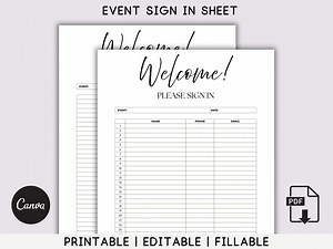 Simple Event Sign in Sheet Editable Canva Template | Fillable & Printable PDF Sign-in Form - Etsy