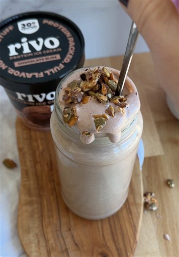 Dessert energy. Macro math that actually works. 🍨 Make this protein-packed milkshake: 12g from RIVO 22g from protein powder 8g from milk = 42g total 💪 No sacrifice required. We're feeling stronger already!! 💯 #ProteinShake #HighProteinIceCream #ProteinIceCream #ProteinDessert