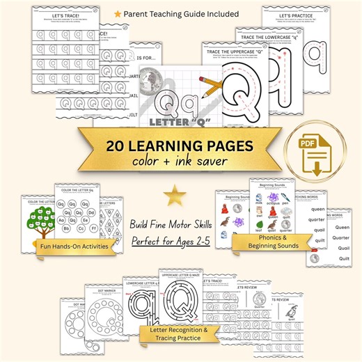 Letter Q Worksheets for Preschool | Tracing Printable Ages 2–5 - Etsy