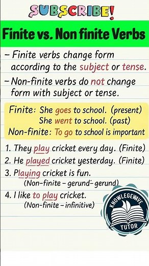 finite vs. non finite Verbs #grammar #practice #✅💯