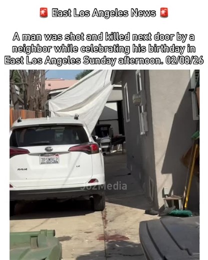 Jo2 on Instagram: "🚨 East Los Angeles News 🚨 | 02/08/26 A man was shot and killed by a neighbor while celebrating his birthday on E. San Carlos St in East Los Angeles. Witnesses say more than 20 shots were heard. Authorities are investigating. 🕊️ Our condolences to the family during this difficult time. #EastLA #BreakingNews #EastLosAngeles #LASD #CrimeAlert"