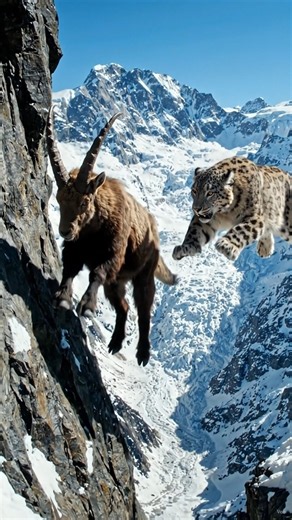 Nature's ultimate high-stakes chase unfold on a sheer mountain cliff.