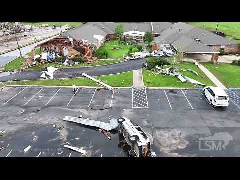 4-28-2024 Marietta, OK Tornado destroys Dollar Tree warehouse throws cars drone