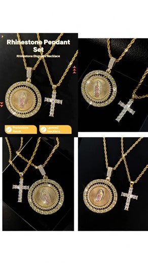 Virgin Mary Pendant Rope Chain & Cross Pendant Necklace, Rhinestone Decor Layered Necklace, Fashion Jewelry Accessories for Women & Men, Cross Necklaces #jewelrylover #necklacestack #latinajewelry #nameplatenecklace #cruzfinestjewelry #finegoldnecklace #pearlandcrossnecklace #customizednecklaces #nicejewelry #crossnecklaces