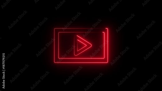 Neon glowing play button icon for user interface video. a glowing neon you tube icon animation video on black background 4k video