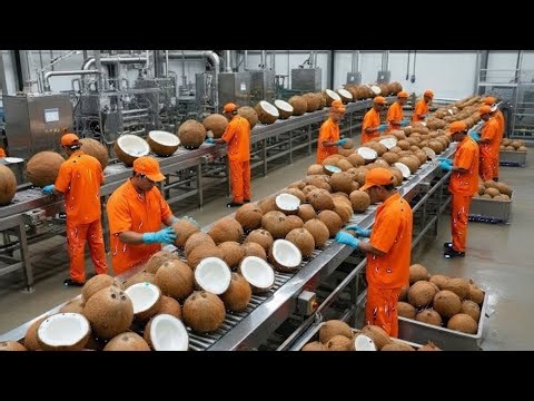 Inside a Modern Coconut Factory 🥥 How Hard Shells Become Creamy Coconut Milk