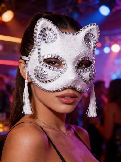 White Fox Masquerade Mask, Cat Face Lace Veil for Women, Elegant Gothmas Ball Eye Mask, Kitsune Cosplay, Bridal Wedding Party Accessories - Etsy