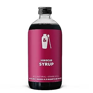 Shaker & Spoon Hibiscus Cocktail Syrup, 16oz Hibiscus Flowers, Sweet & Tart Flavored Syrups for Drinks, Vegan Craft Cocktail Syrup for Mocktails, Non Alcoholic Drinks, Hibiscus Tea, Soda, Lemonade