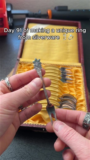 come turn this swedish fork into a unique ring 🍴💍 - I’m also having a flash sale on my mystery spoon rings so act fast❗️ #spoonring #spoonrings #spoontok #upcycling #ringsbyjosh