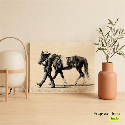 Cowboy Walking Horse Engraving Design | Western Vintage Illustration for Laser Engraving | PNG SVG JPG | Wood Leather Metal - Etsy