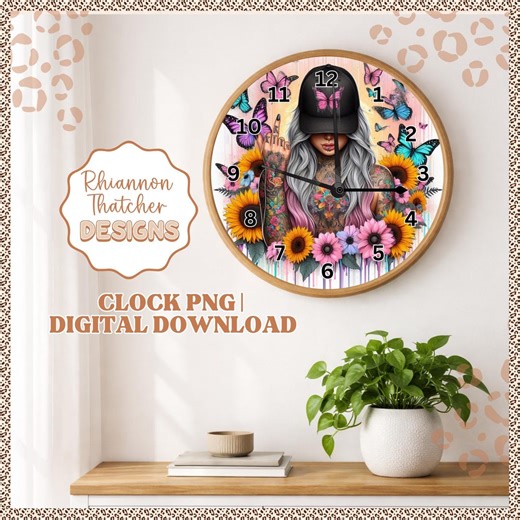 Clock Design Png, Rude, Clock Sublimation, Sassy, Tattoo Girl, Clock Designs, Badass, Personalised Clock Png - Etsy