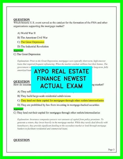 AYPO REAL ESTATE FINANCE NEWEST ACTUAL EXAM 2026 UPDATED QUESTIONS AND ANSWERS FULL PRACTICE TEST